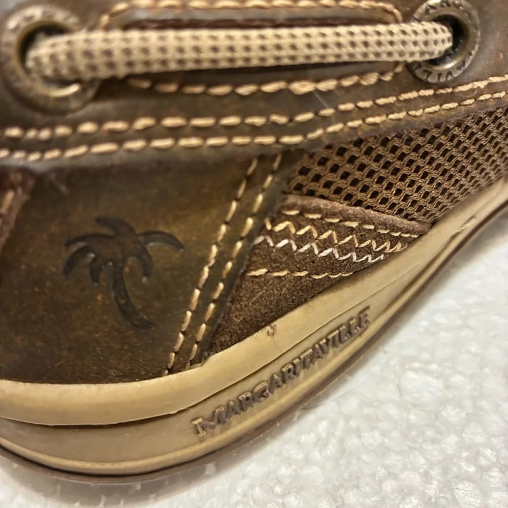 Margaritaville Sz 8.5 Navigator Slip On Boat Shoes Brown Leather Casual Beach